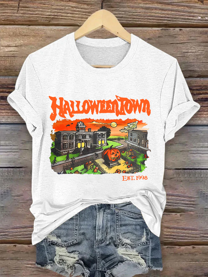 Women's Vintage Halloween Town Est 1998 Loose Simple T-Shirt