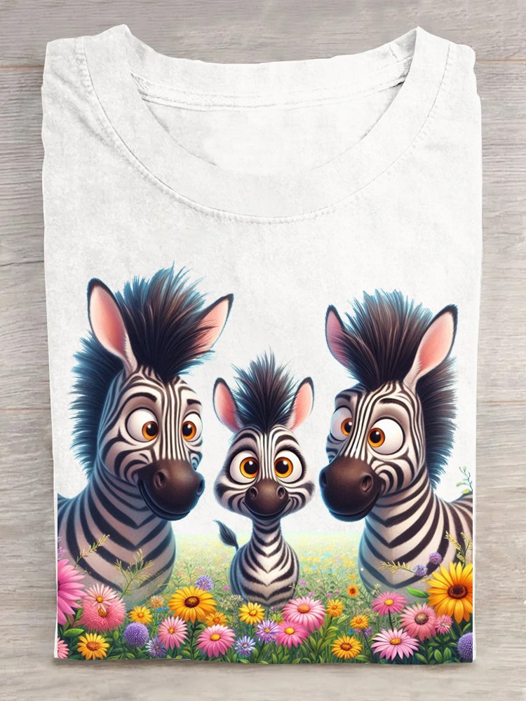 Floral and Donkey Casual Crew Neck T-Shirt