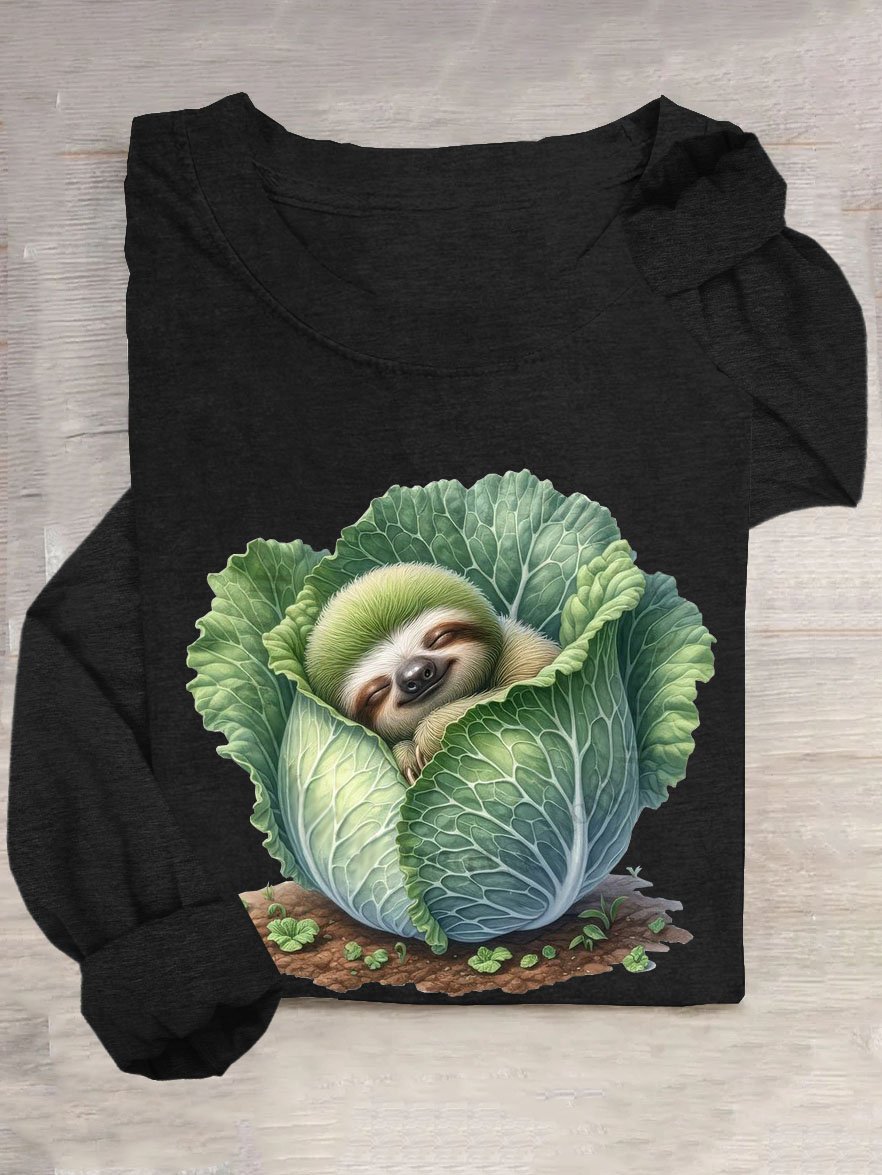 Funny vegetable animal print round neck T-shirt