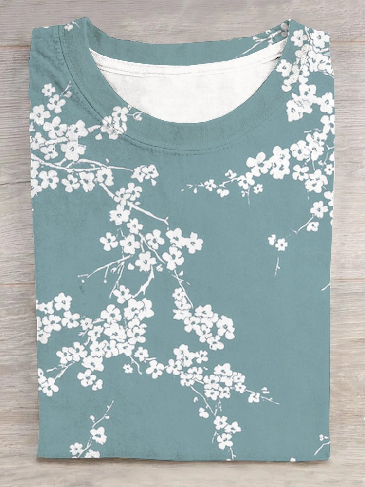 Jersey Floral Casual Crew Neck T-Shirt