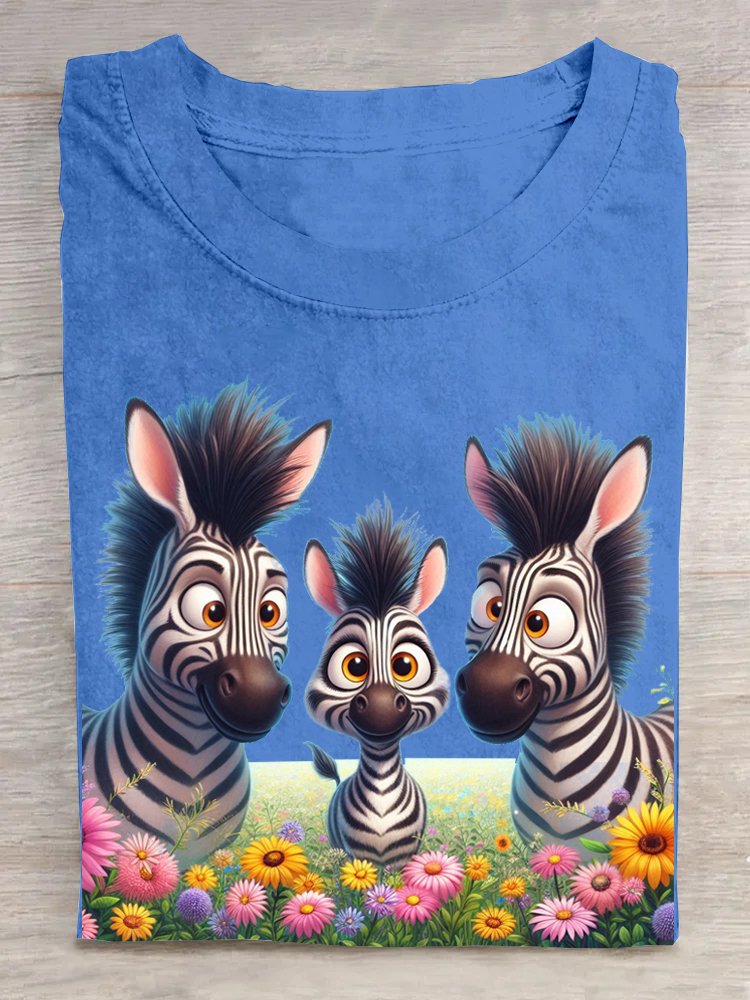 Floral and Donkey Casual Crew Neck T-Shirt