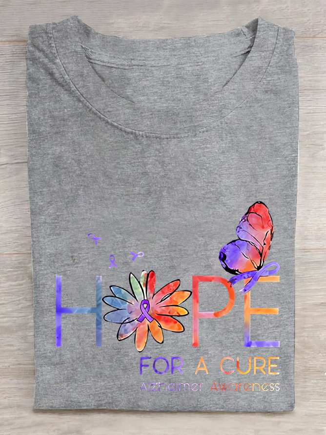 Women's Hope For A Cure Purple Ribbon Alzheimer's Awareness Fighter Supporter Cotton T-Shirt