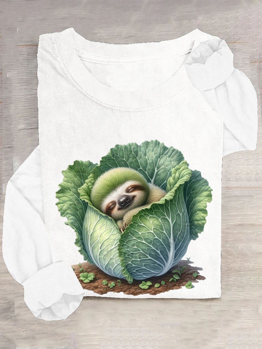 Funny vegetable animal print round neck T-shirt