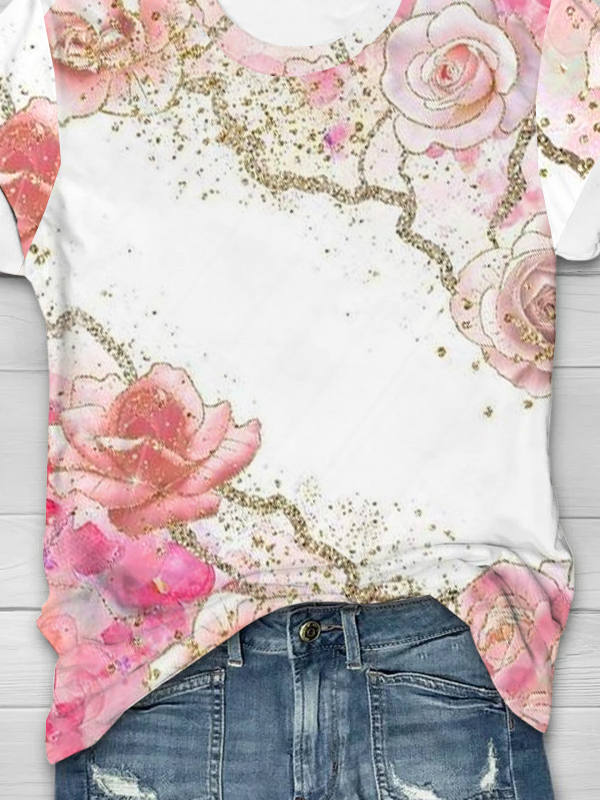 Floral Casual Jersey Crew Neck T-Shirt