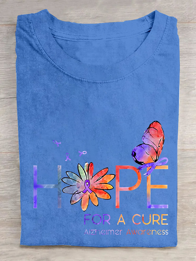 Women's Hope For A Cure Purple Ribbon Alzheimer's Awareness Fighter Supporter Cotton T-Shirt