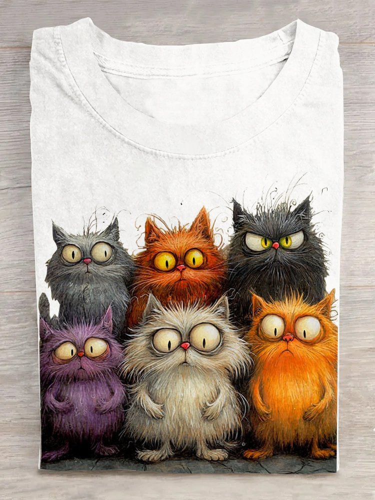 Loose Cat Crew Neck Casual T-Shirt