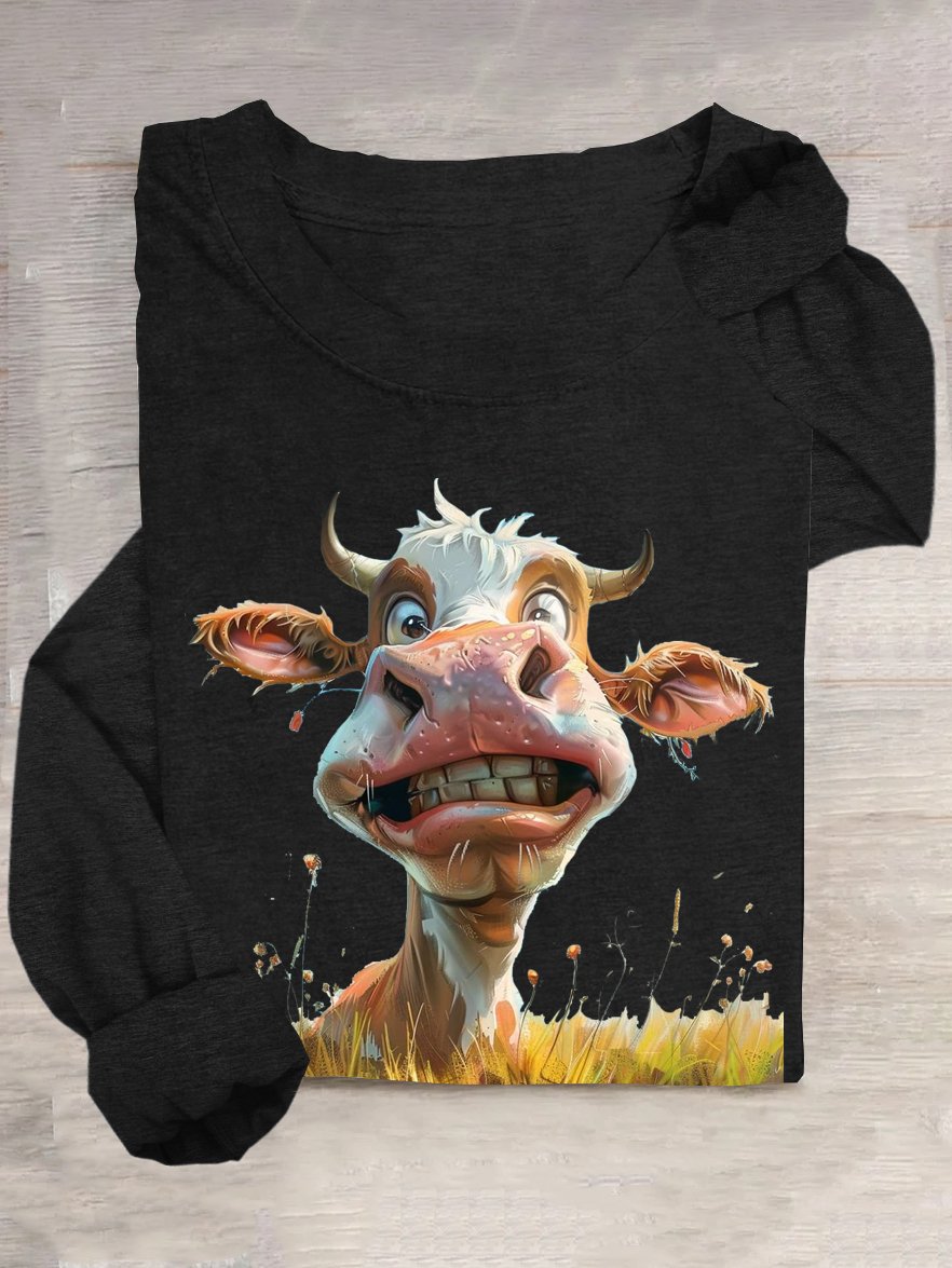 Crew Neck Cattle Cotton-Blend Casual T-Shirt