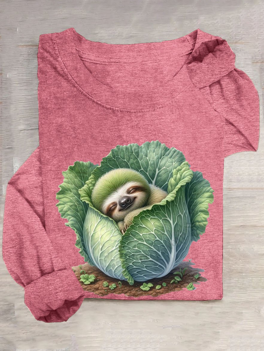 Funny vegetable animal print round neck T-shirt