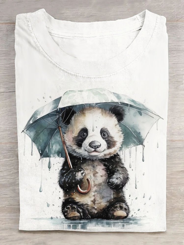 Panda print round neck T-shirt