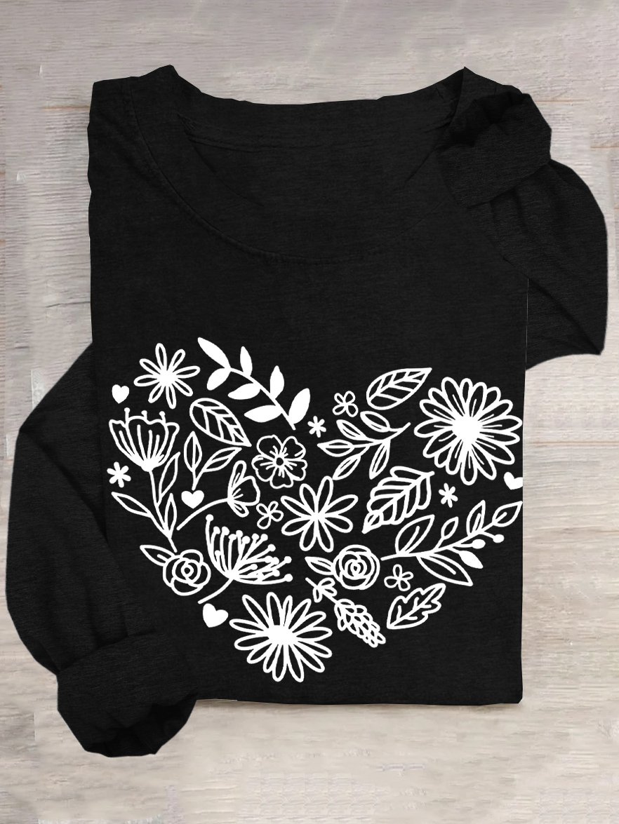 Casual Heart/Cordate Floral T-Shirt