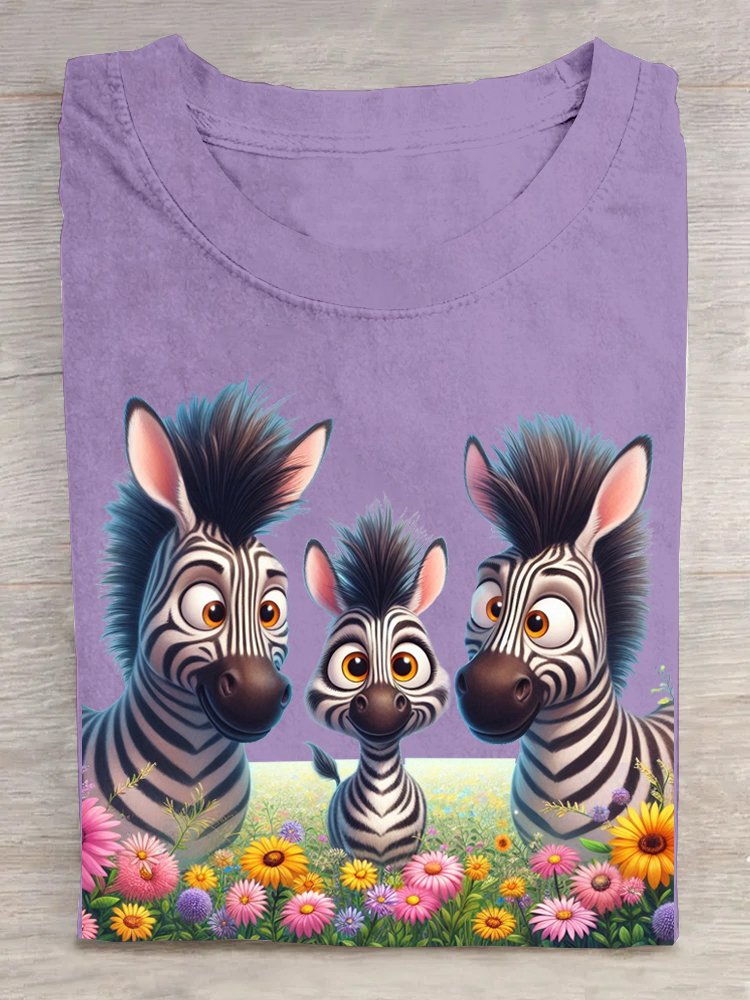 Floral and Donkey Casual Crew Neck T-Shirt