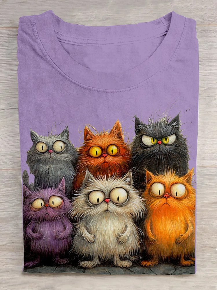 Loose Cat Crew Neck Casual T-Shirt