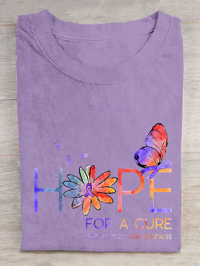 Women's Hope For A Cure Purple Ribbon Alzheimer's Awareness Fighter Supporter Cotton T-Shirt