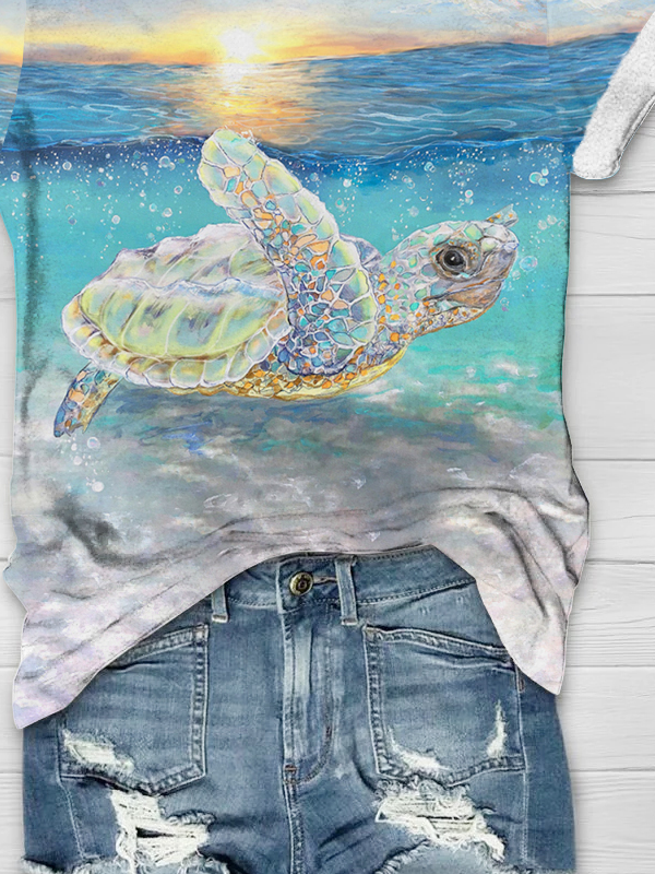 Crew Neck Turtle Loose Casual T-Shirt