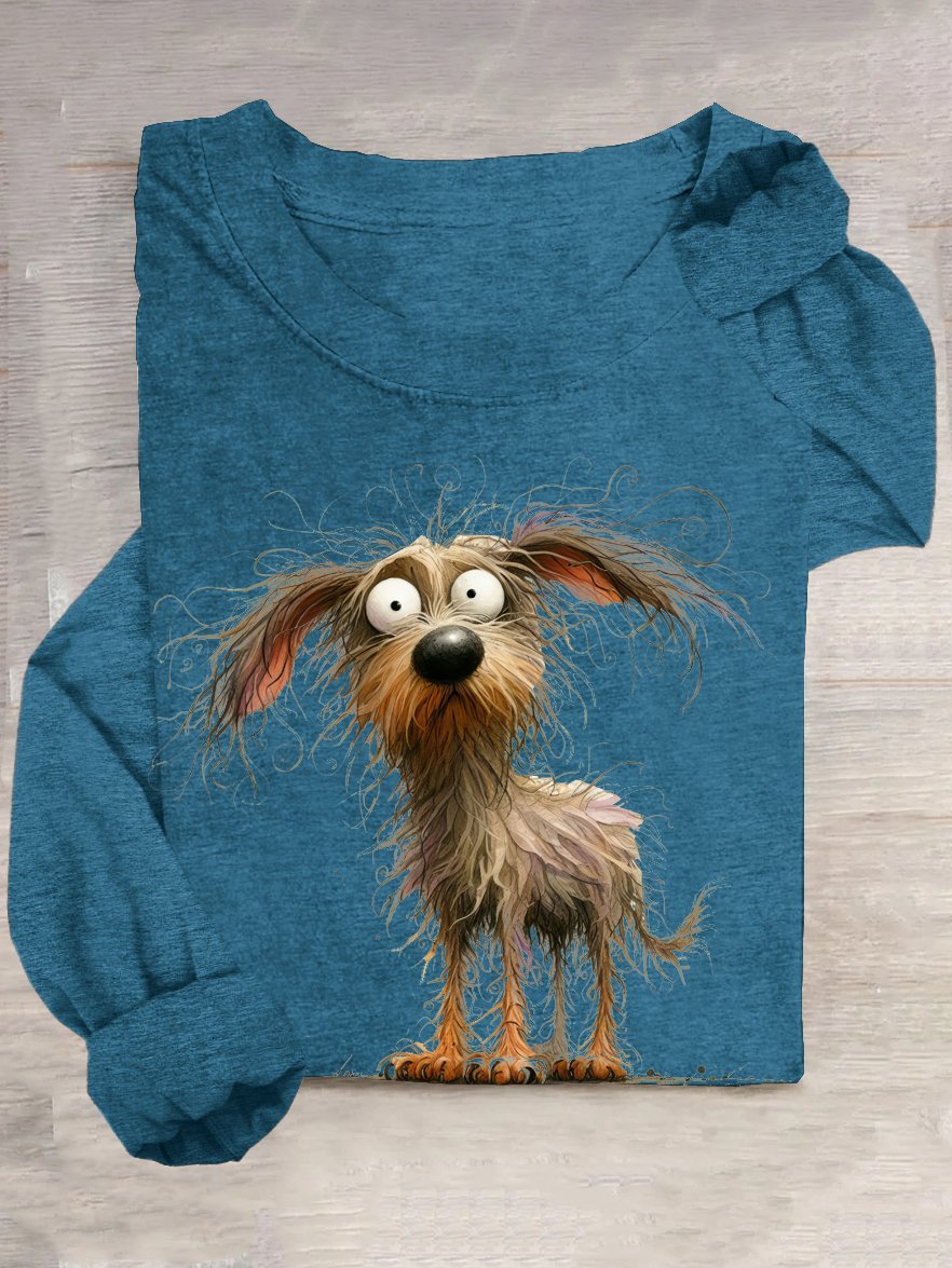 Crew Neck Cotton-Blend Dog Casual T-Shirt