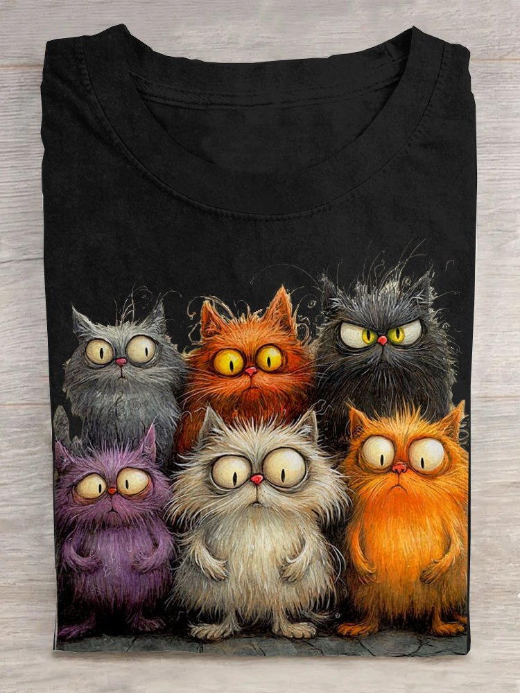 Loose Cat Crew Neck Casual T-Shirt