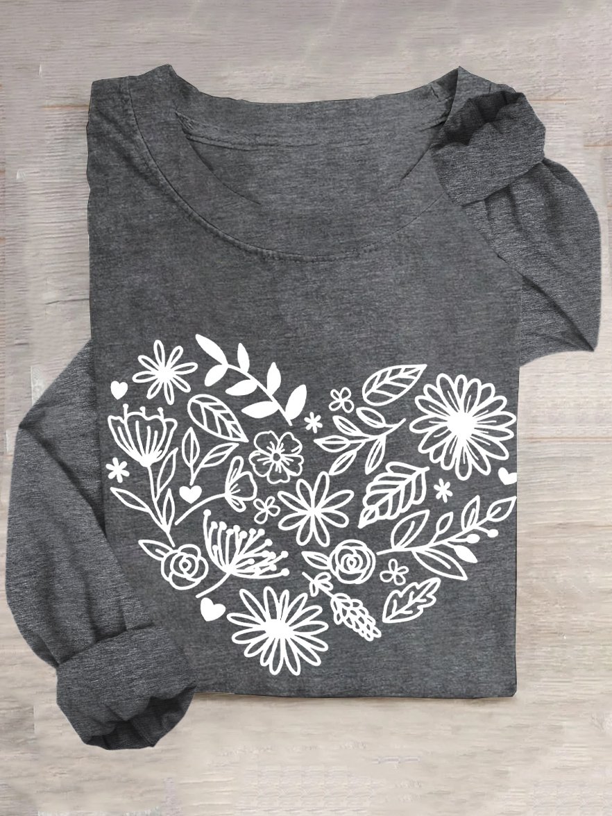 Casual Heart/Cordate Floral T-Shirt