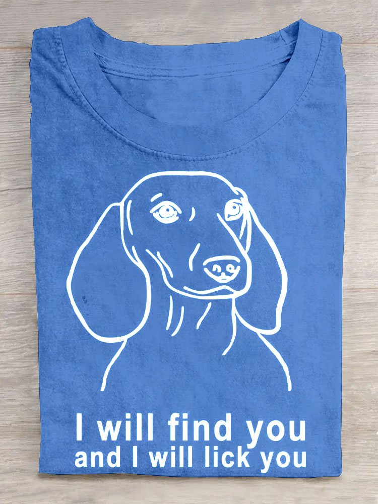 Dog letter printed round neck T-shirt