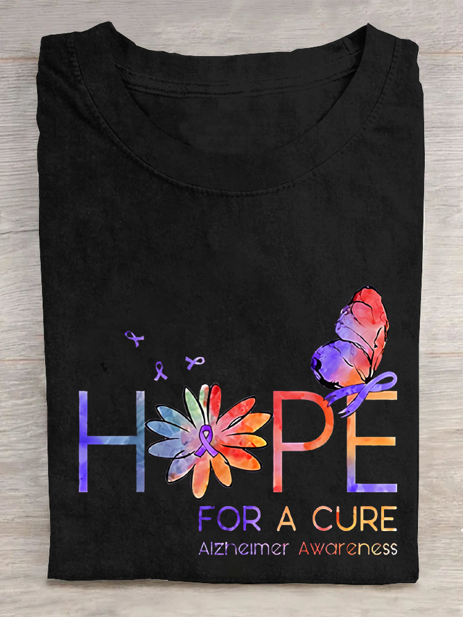 Women's Hope For A Cure Purple Ribbon Alzheimer's Awareness Fighter Supporter Cotton T-Shirt