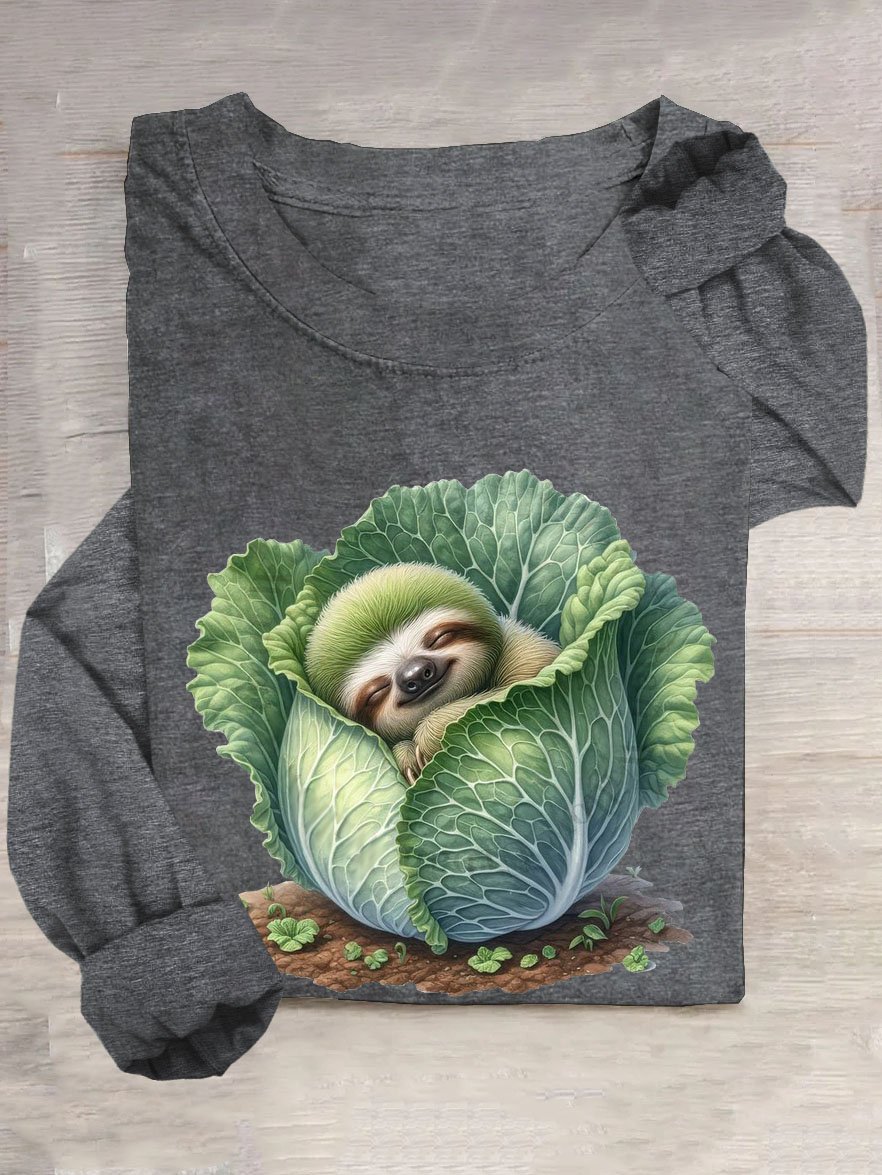 Funny vegetable animal print round neck T-shirt