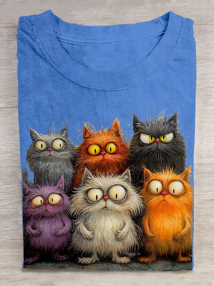 Loose Cat Crew Neck Casual T-Shirt