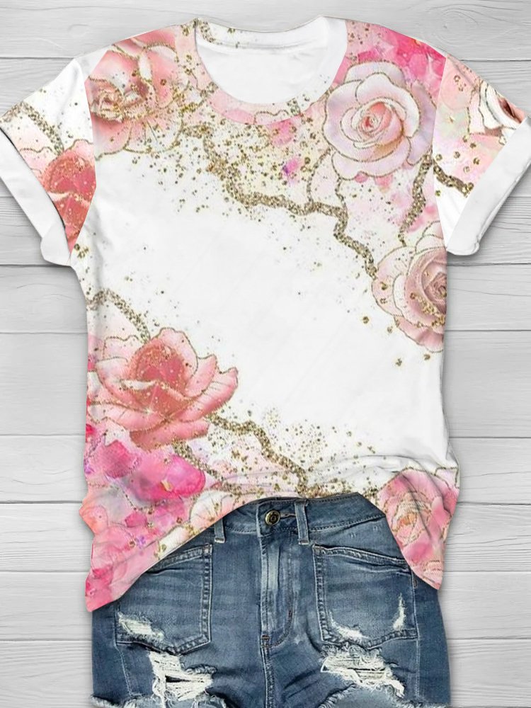 Floral Casual Jersey Crew Neck T-Shirt