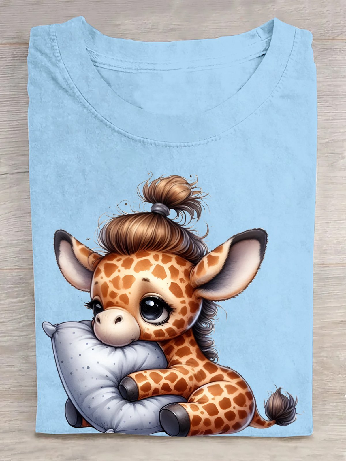 Cotton Cute Giraffe Sleeping on Pillow T-Shirt