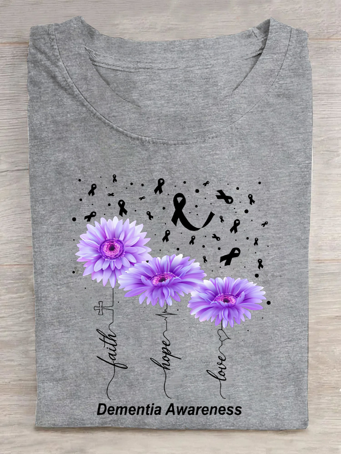 Women's Faith Hope Love Alzheimer's Awareness Print Cotton T-Shirt