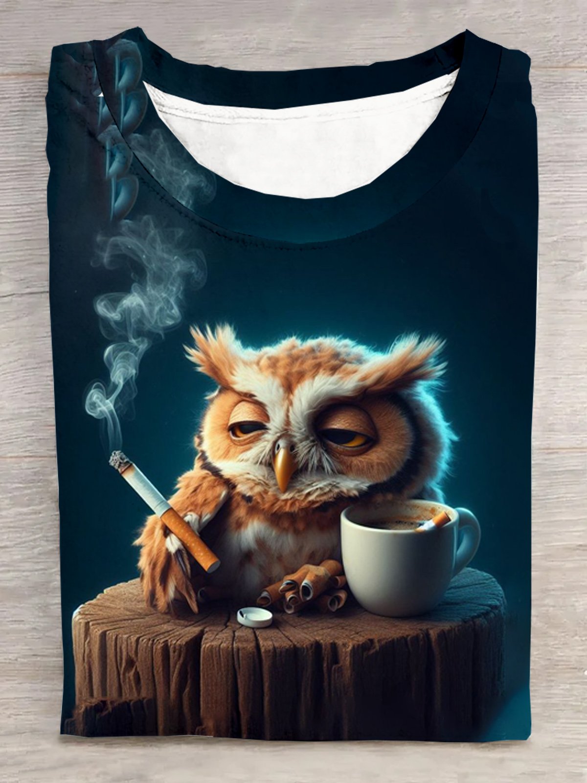 Lazy Coffee Owl Cotton T-shirt