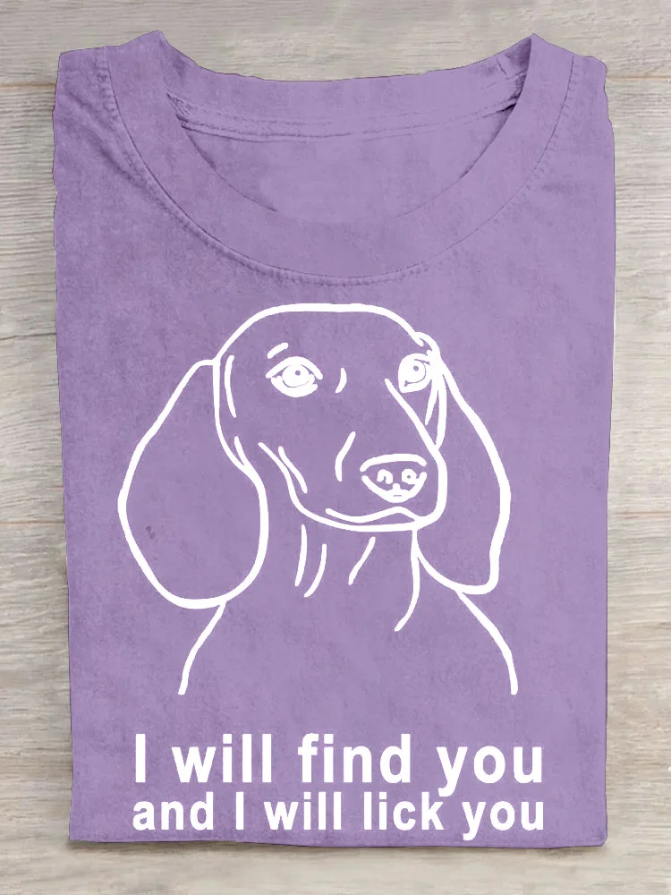 Dog letter printed round neck T-shirt