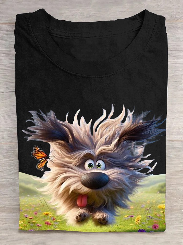 Casual Cotton Dog Loose Crew Neck T-Shirt