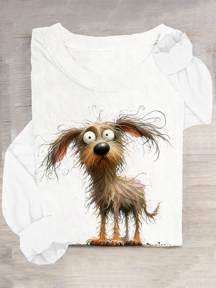 Crew Neck Cotton-Blend Dog Casual T-Shirt