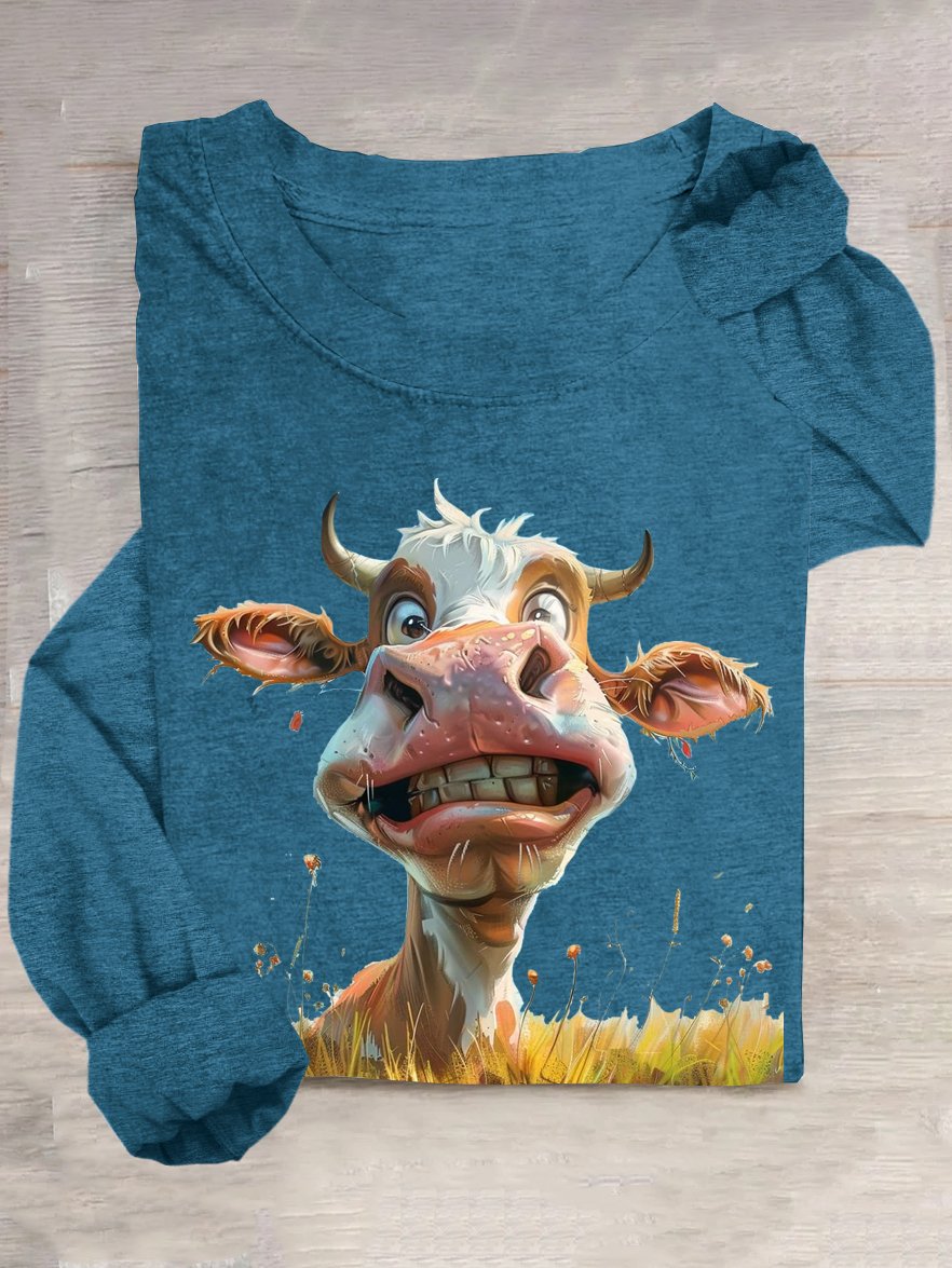 Crew Neck Cattle Cotton-Blend Casual T-Shirt