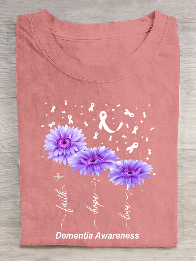 Women's Faith Hope Love Alzheimer's Awareness Print Cotton T-Shirt