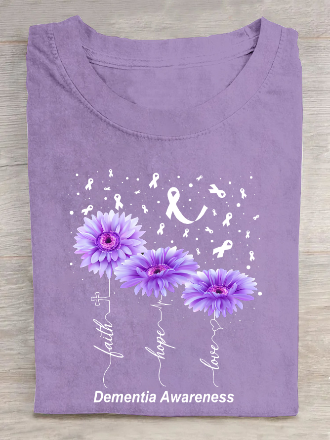 Women's Faith Hope Love Alzheimer's Awareness Print Cotton T-Shirt