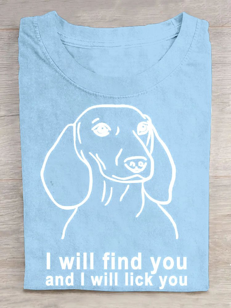 Dog letter printed round neck T-shirt