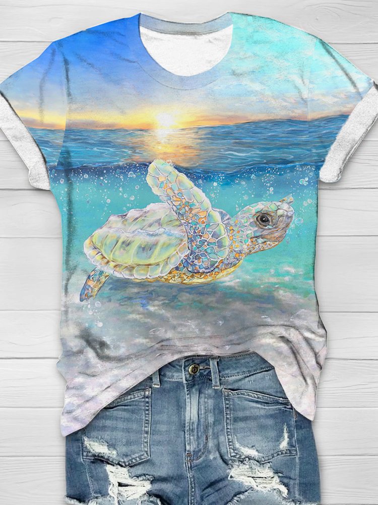 Crew Neck Turtle Loose Casual T-Shirt