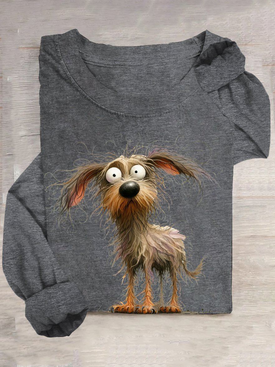 Crew Neck Cotton-Blend Dog Casual T-Shirt