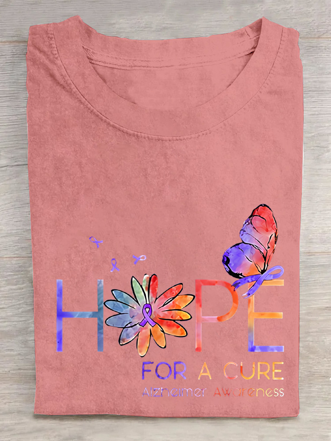 Women's Hope For A Cure Purple Ribbon Alzheimer's Awareness Fighter Supporter Cotton T-Shirt