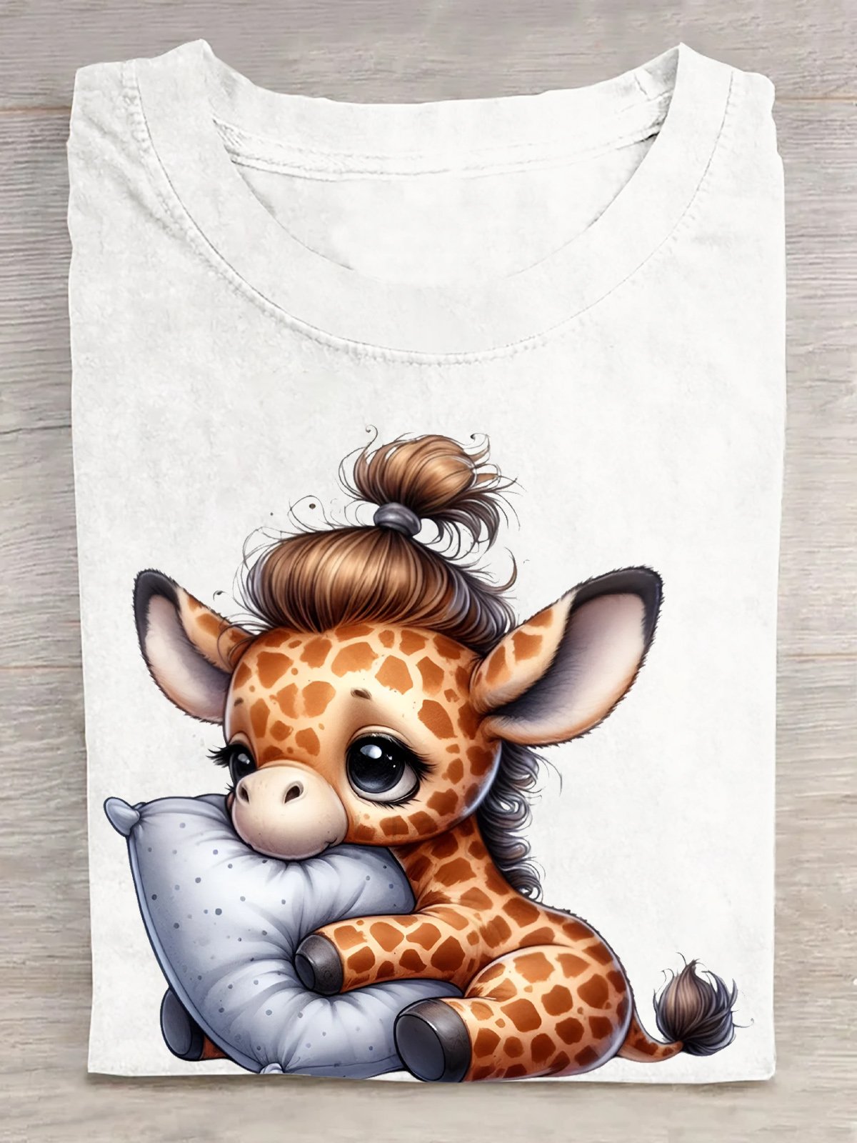 Cotton Cute Giraffe Sleeping on Pillow T-Shirt