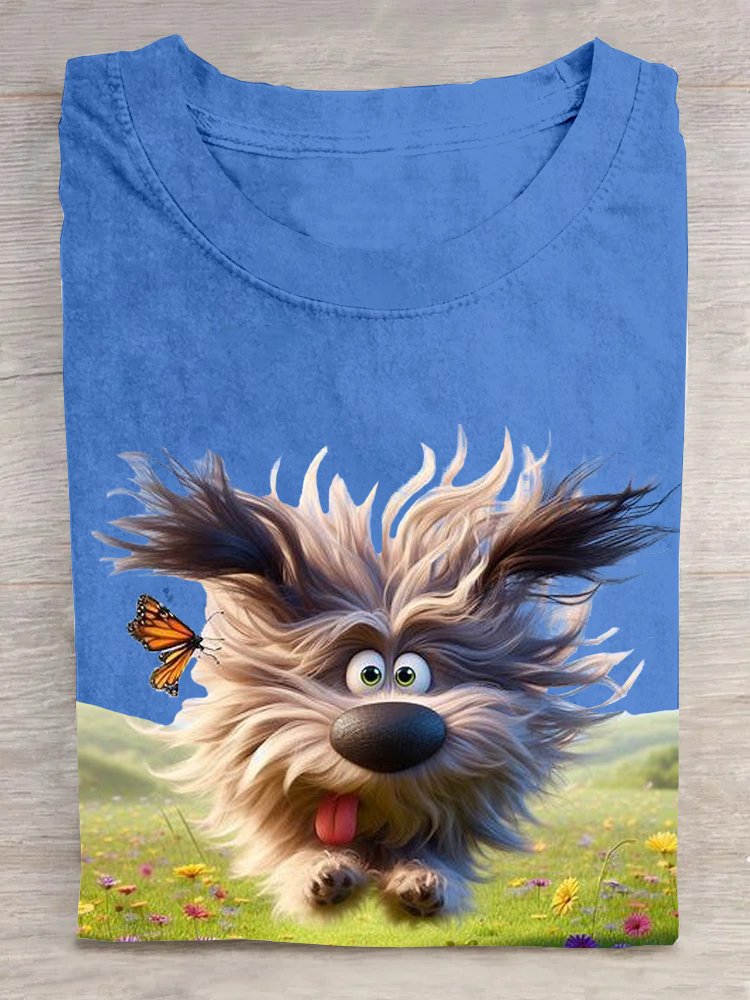 Casual Cotton Dog Loose Crew Neck T-Shirt