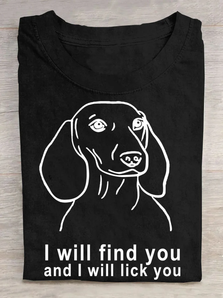 Dog letter printed round neck T-shirt