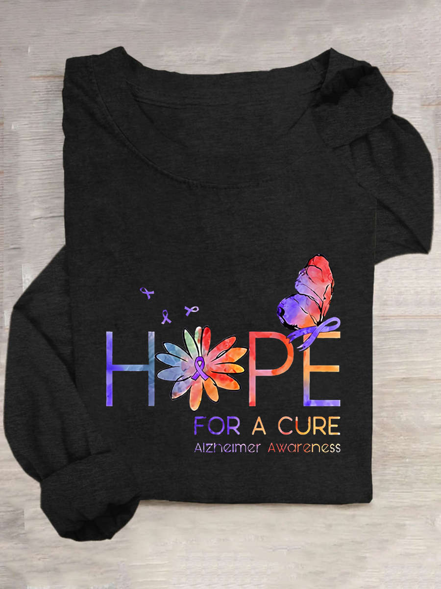 Women's Hope For A Cure Purple Ribbon Alzheimer's Awareness Fighter Supporter Casual Long Sleeve Shirt