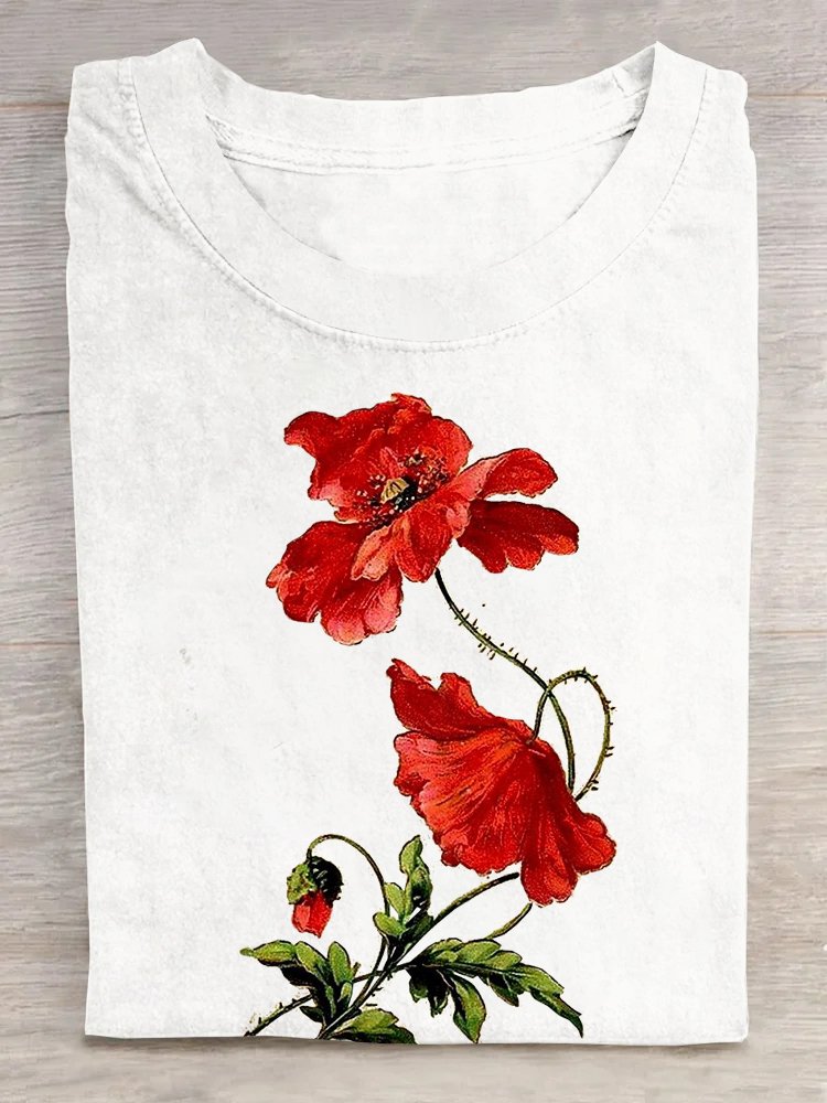 Casual Floral Loose Cotton T-Shirt