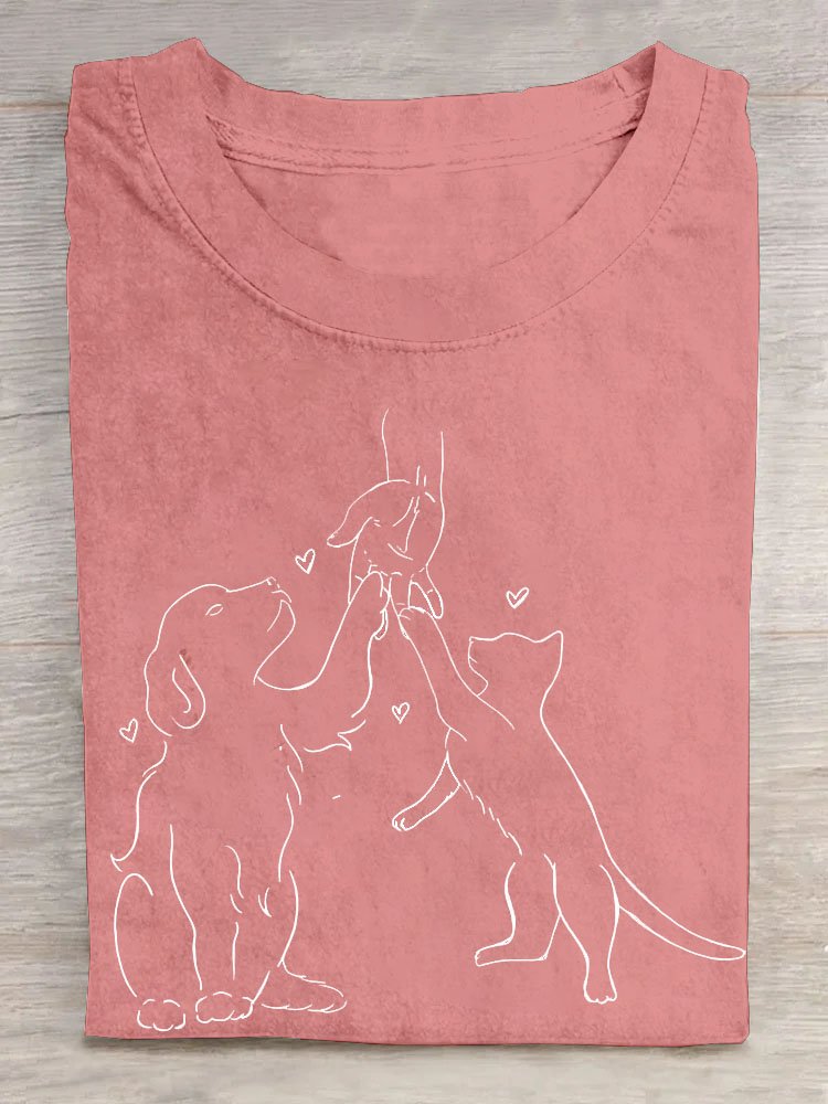 Dog print round neck T-shirt