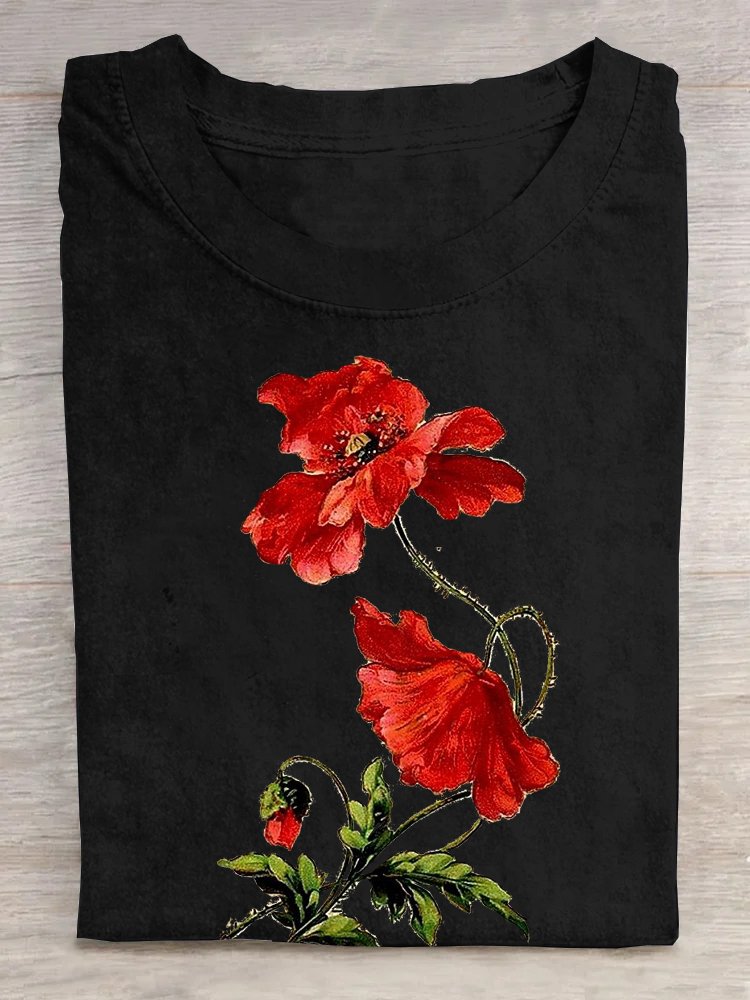 Casual Floral Loose Cotton T-Shirt