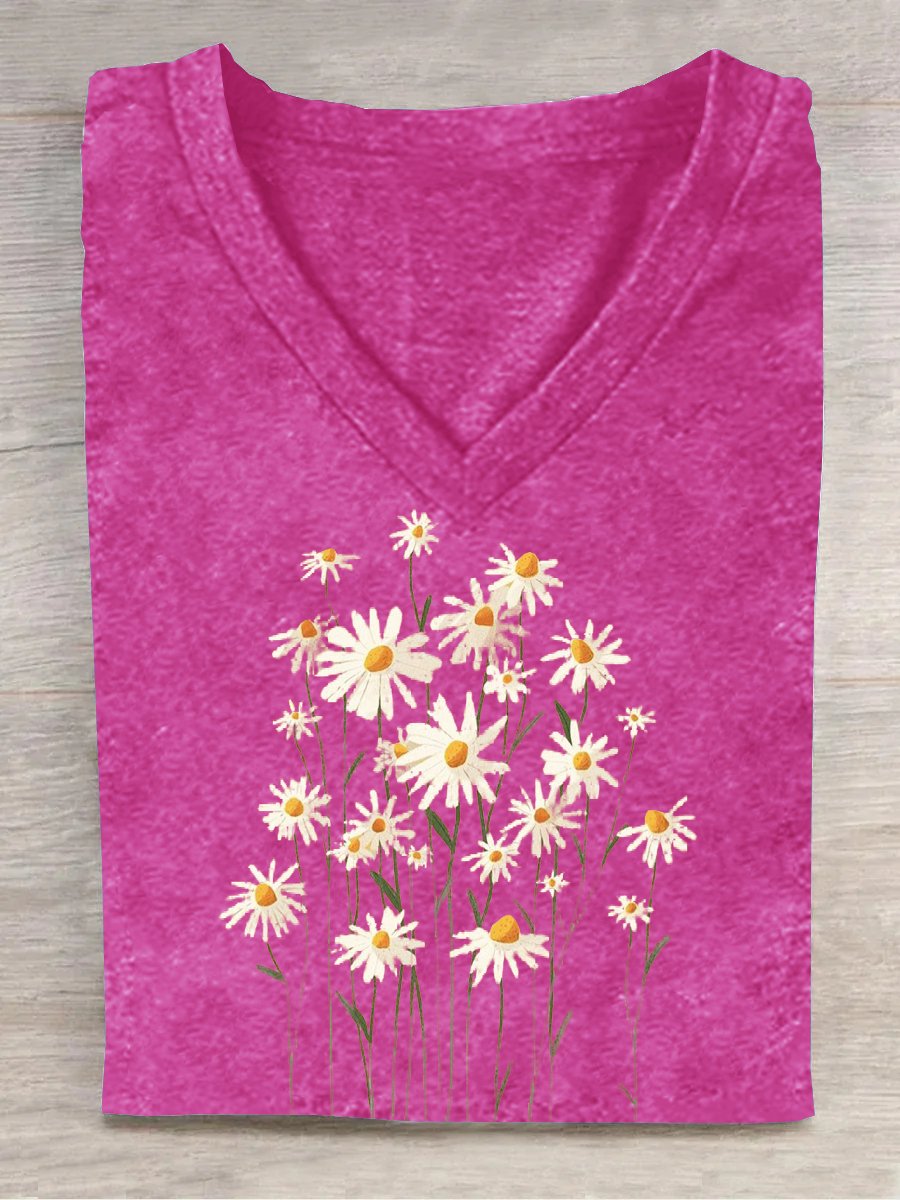 Floral Cotton-Blend Casual T-Shirt