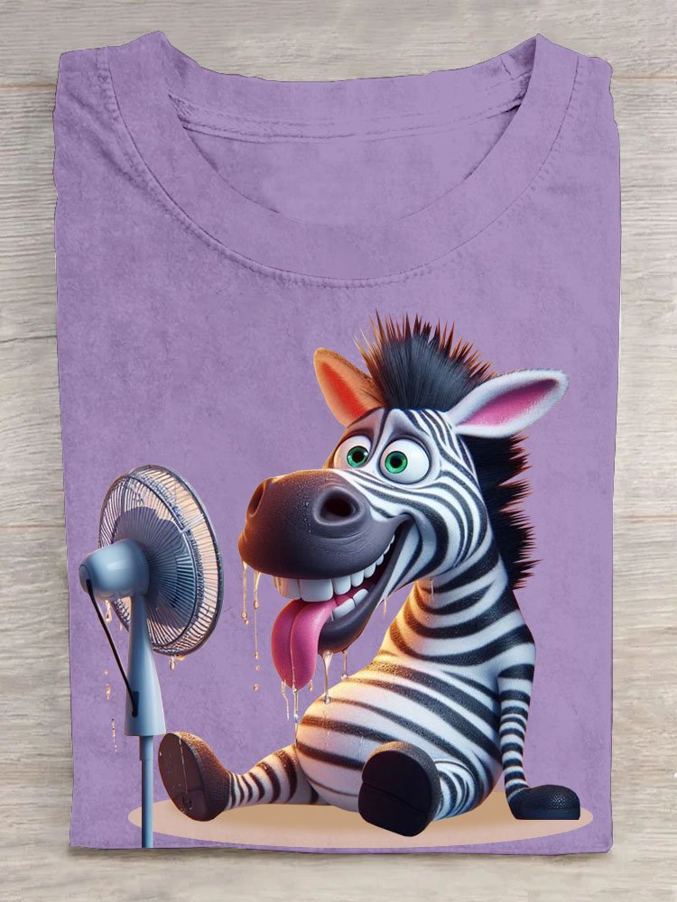 Funny Zebra Printed Round Neck Casual T-shirt