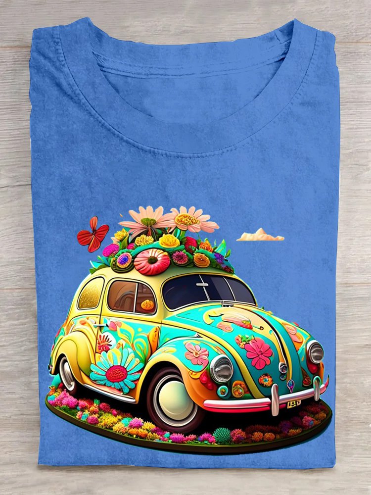 Crew Neck Loose Car Casual T-Shirt