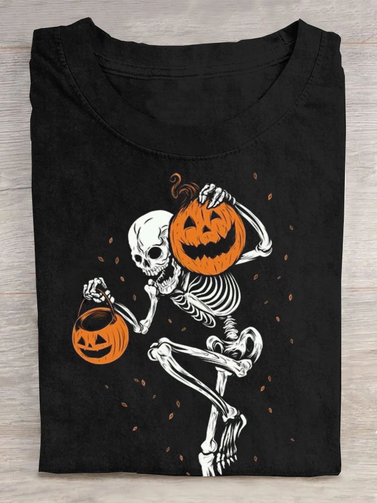 Halloween skull print casual T-shirt